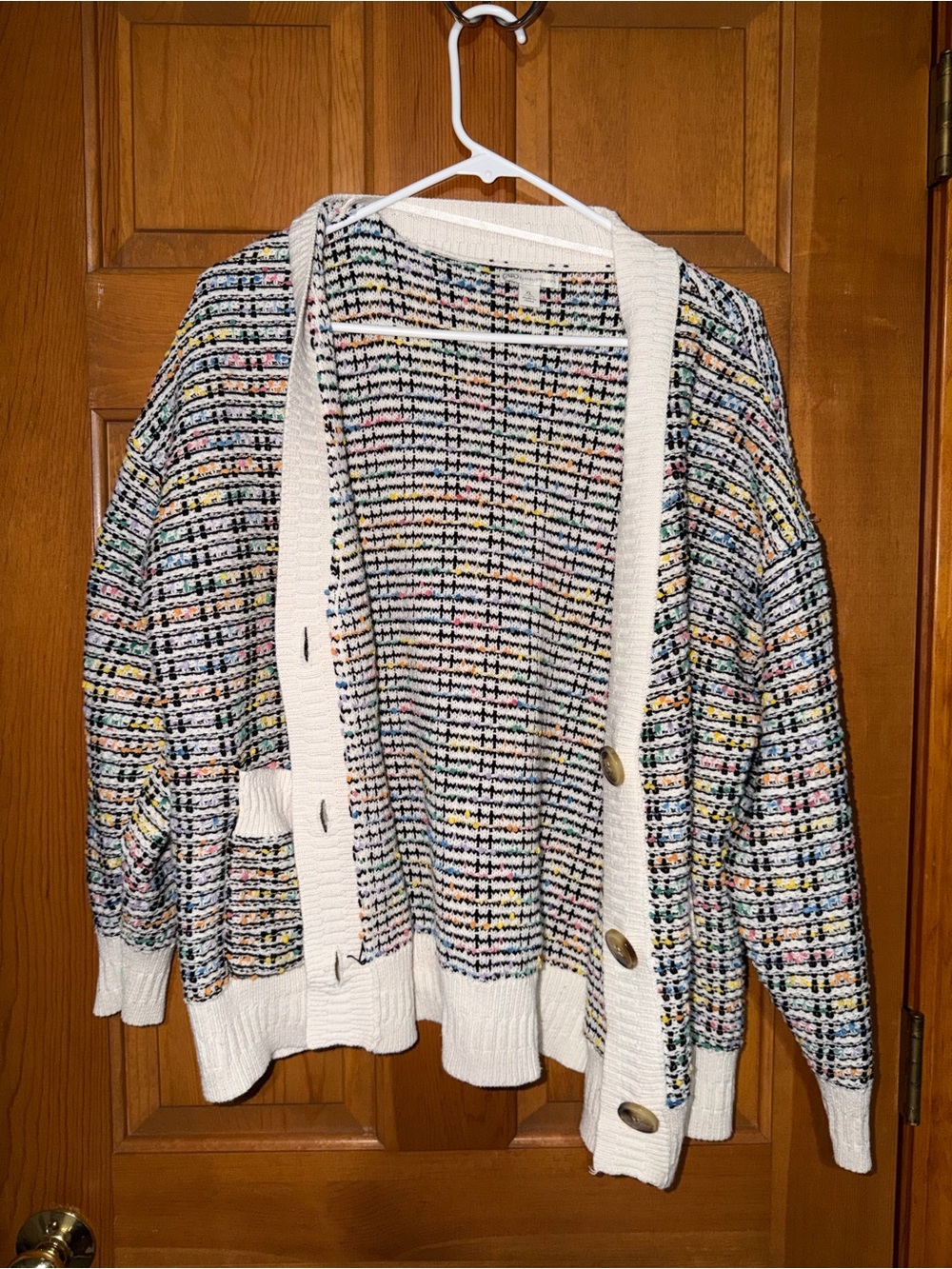 Cato Multicolor Tweed Cardigan with Cream Trim